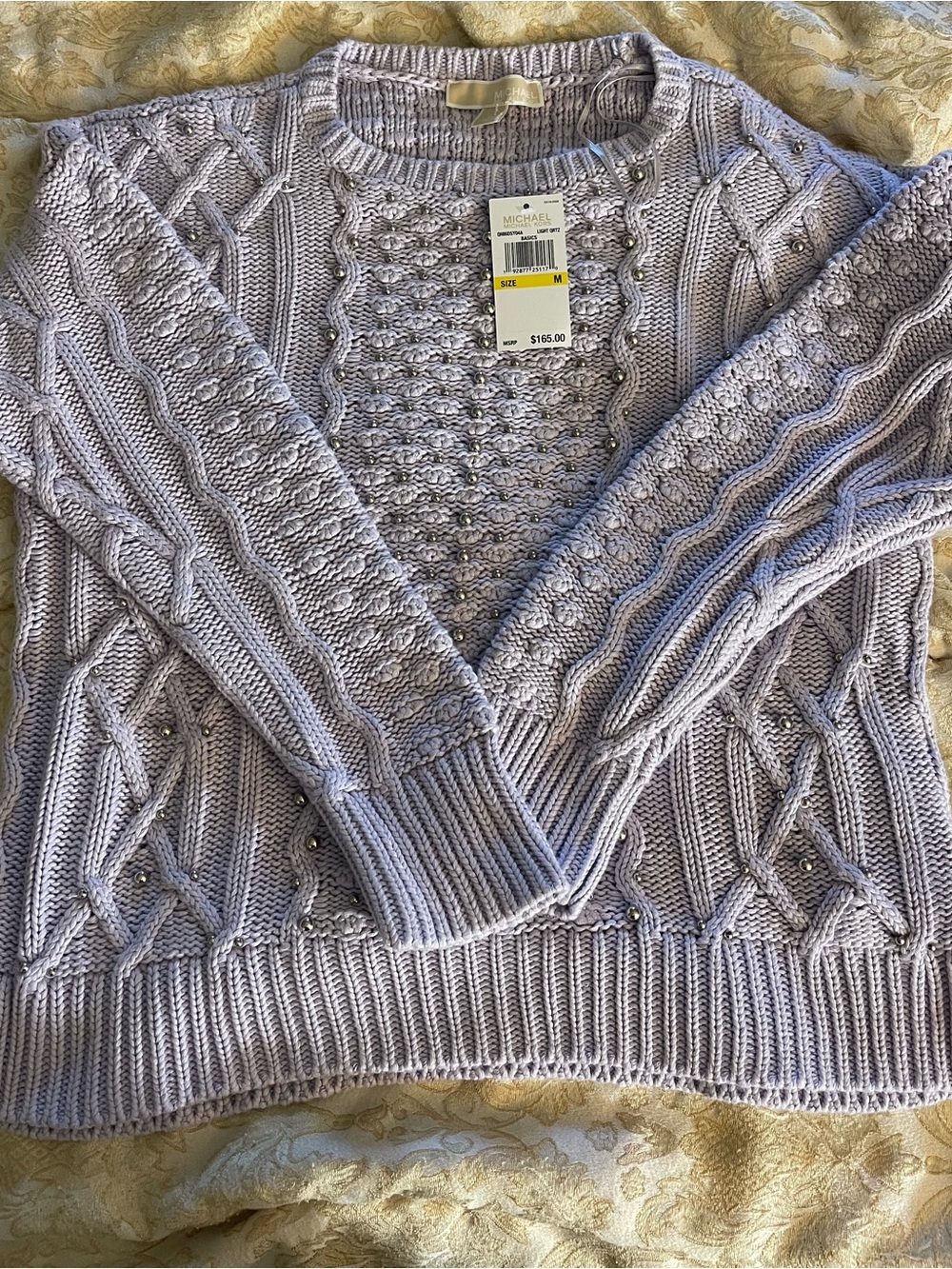 MICHAEL Michael Kors Lavender Beaded Cable Knit Crew Sweater